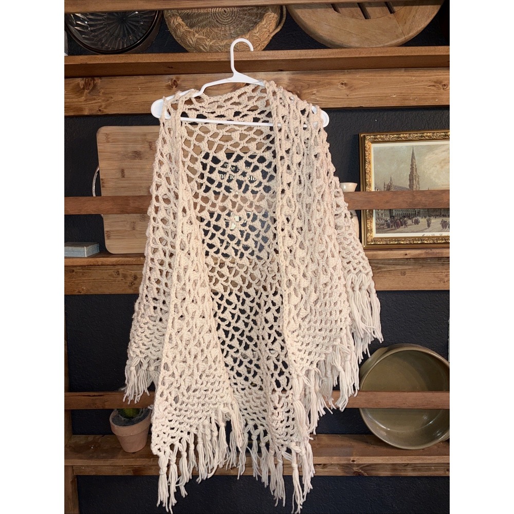 Hand Crochet Handmade Bohemian Hippie Womens 1size Festival Shawl Sarong Shawl